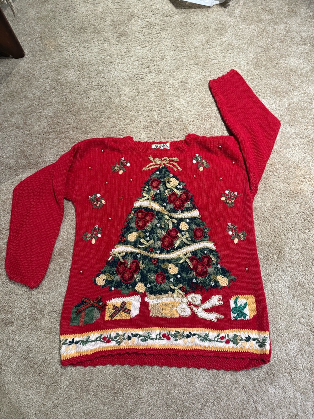 Vintage Heirloom Collectibles 3D Christmas Tree Sweater Red Small